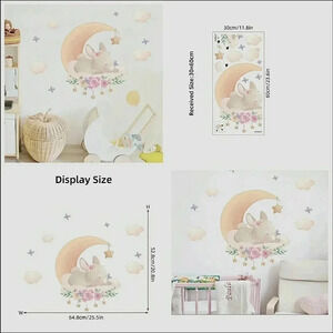 Decal Sticker Mural Children's Room Nursery Wall Art Bunny Moon Stars
